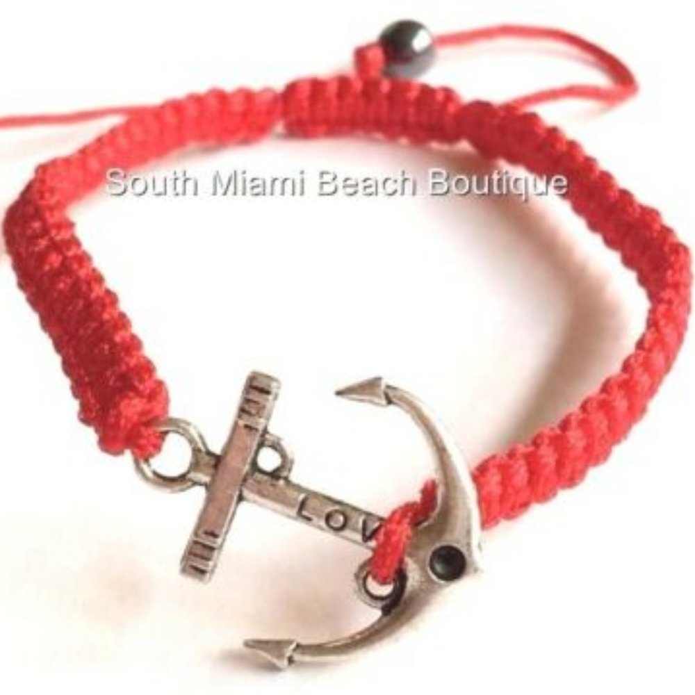 Silver Anchor Rope Bracelet LOVE Red Nautical Boat